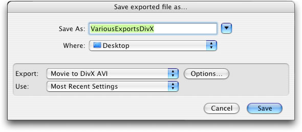 export portable Divx avi